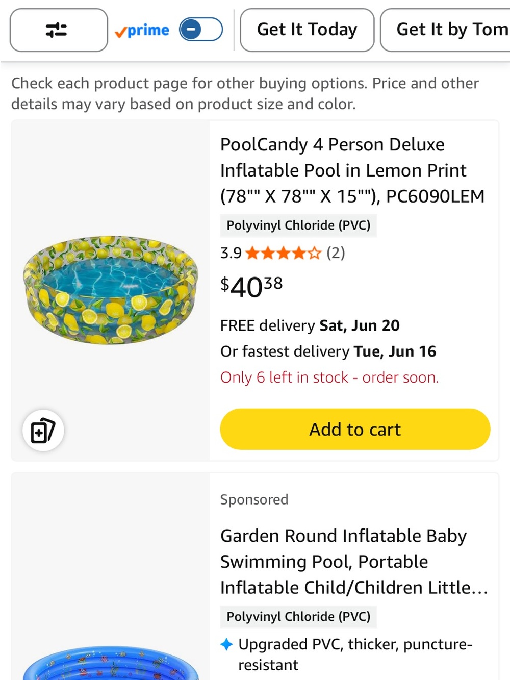 Lemon Print Inflatable Sunning Pool - Yellow - Picture 2 of 2